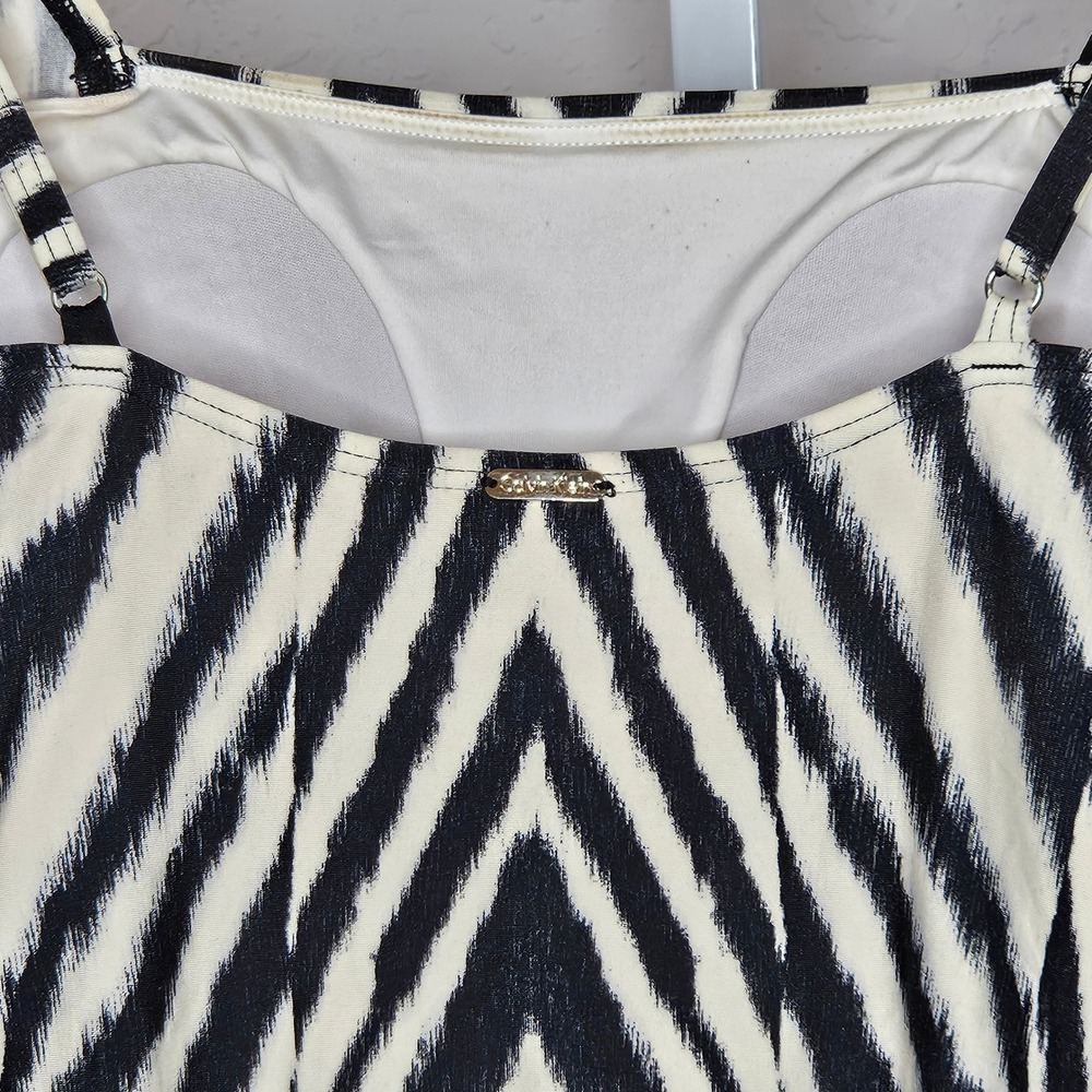 Calvin Klein Zebra Ikat Ruched One Piece Swimsuit Black White Womens 10 - Picture 4 of 5
